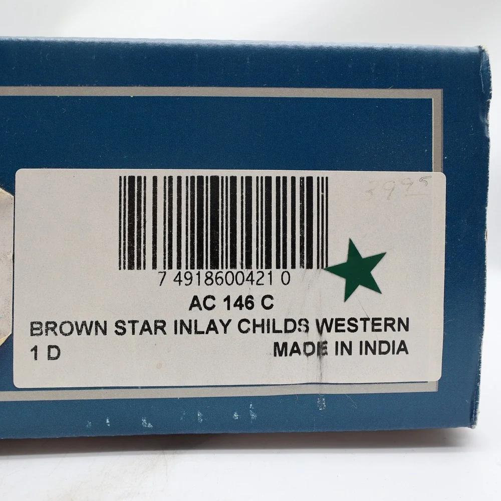 Acme Western Boots Childs 1 D Brown Star Inlay Leather New In Box Vintage Style